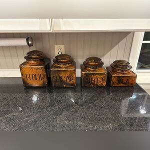 Vintage MCM caramel brown canister set